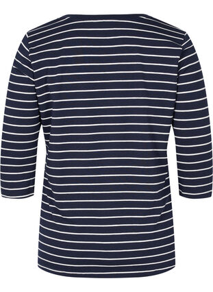 Stribet bomulds bluse med 3/4 ærmer, Blue Stripe, Packshot image number 1