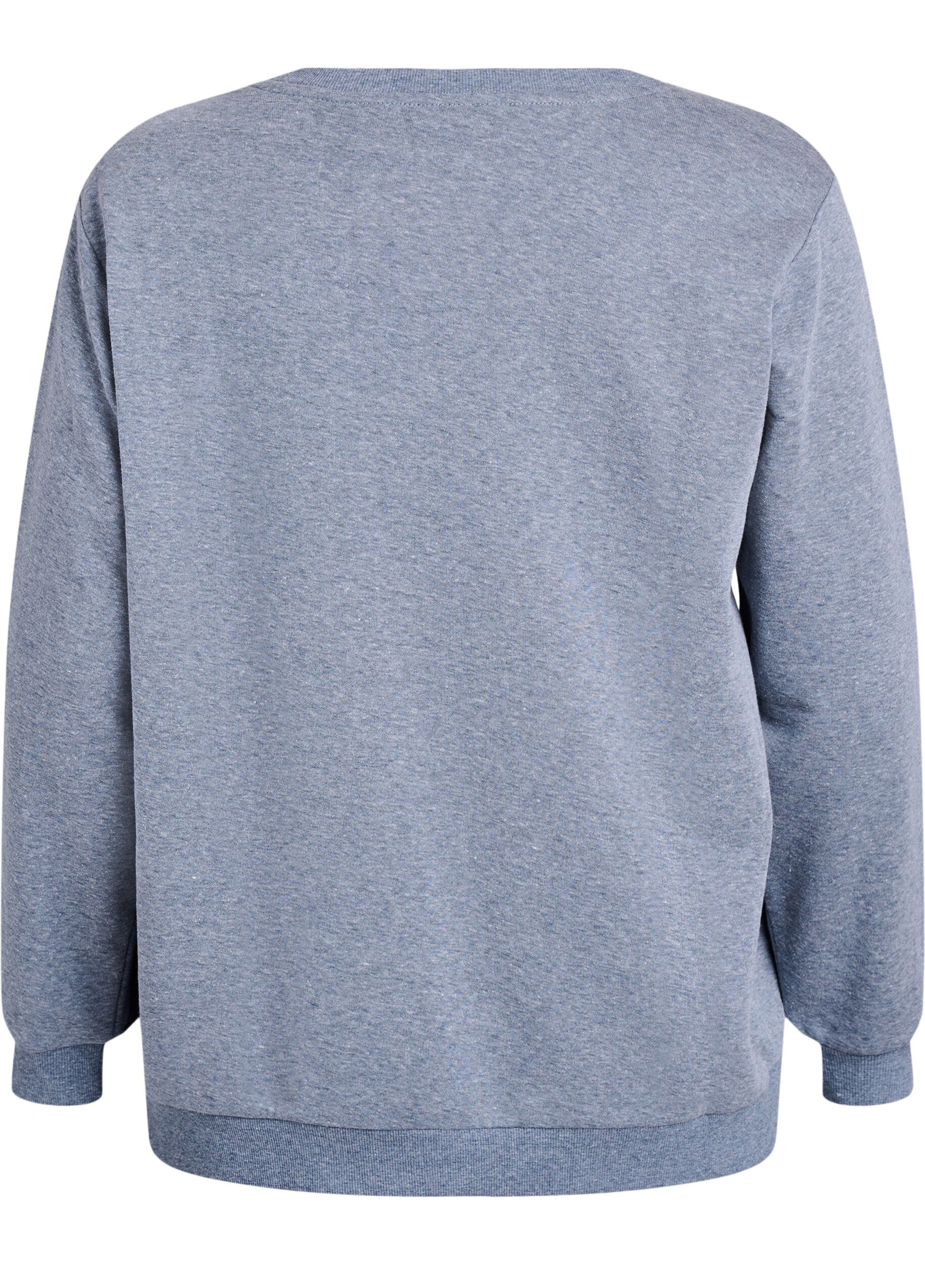 Zizzi Sweatshirt med broderet Milano-motiv, Gr&aring;, Packshot image number 1