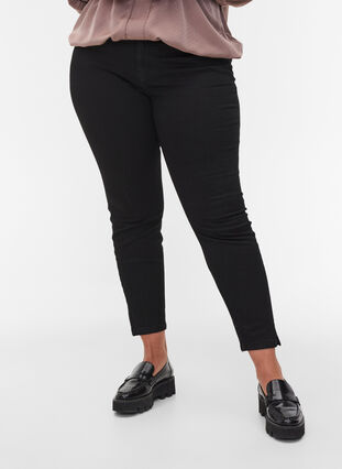 Cropped Amy jeans med slids, Black, Model image number 2