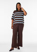 Stribet strikbluse med korte &aelig;rmer, Brun, Model image number 1