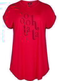 Kortærmet natkjole med tekstprint, Rød