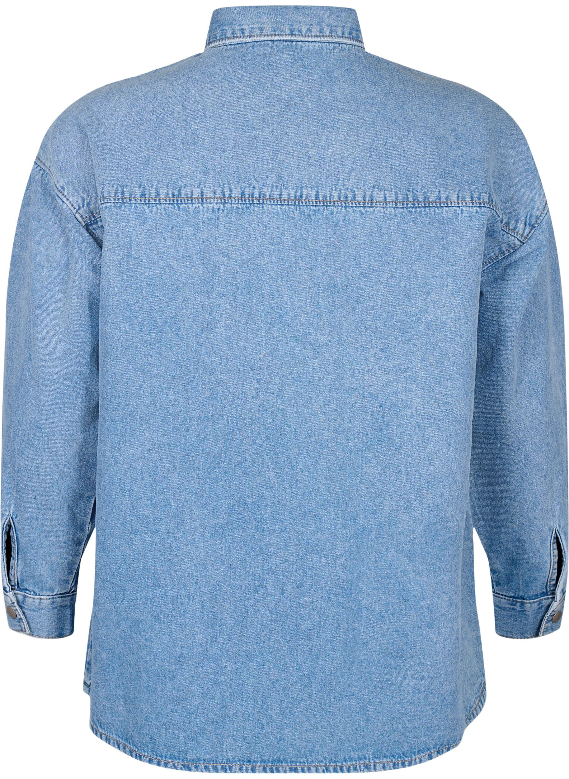Zizzi L&oslash;s denimskjorte med brystlomme, Light blue denim, Packshot image number 1