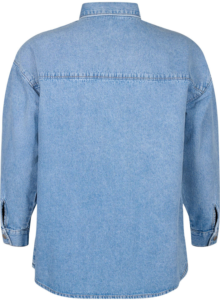 Løs denimskjorte med brystlomme, Light blue denim, Packshot image number 1