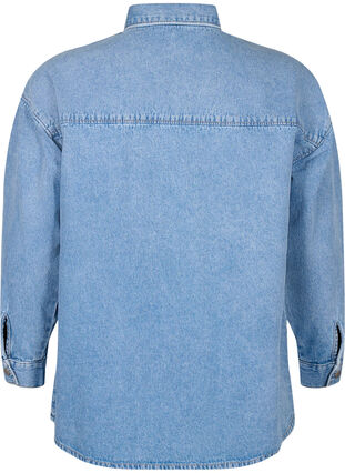 Løs denimskjorte med brystlomme, Light blue denim, Packshot image number 1