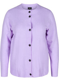 Kort strik cardigan med kontrastfarvede knapper, Purple Rose Mel.