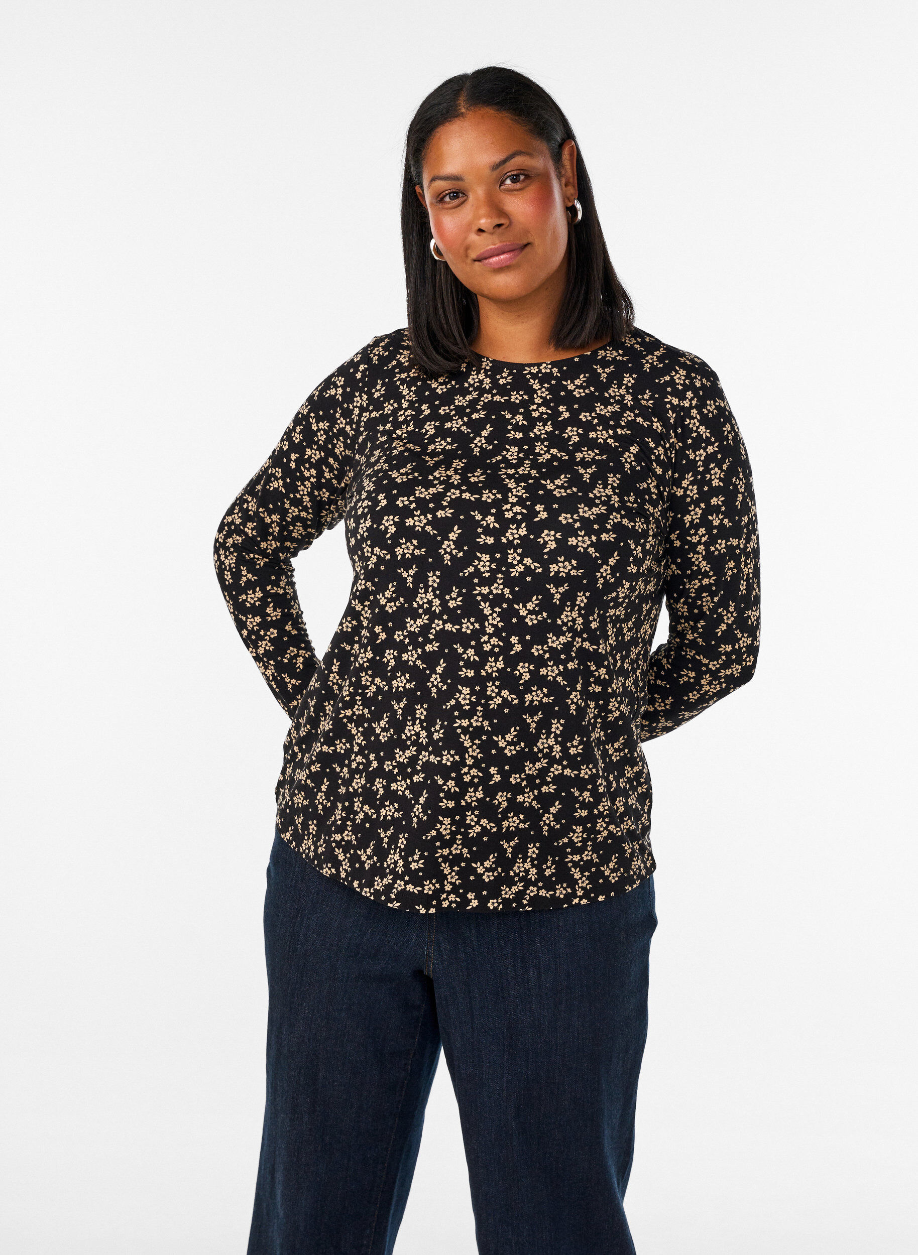 ZizziBluse med lange &aelig;rmer, Sort, Model image number 0