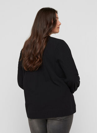 Langærmet bluse i økologisk bomuld, Black, Model image number 1