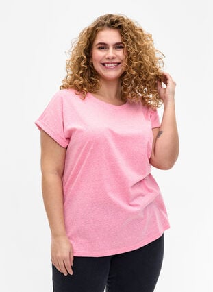 Meleret t-shirt med korte ærmer, Strawberry Pink Mel., Model image number 0