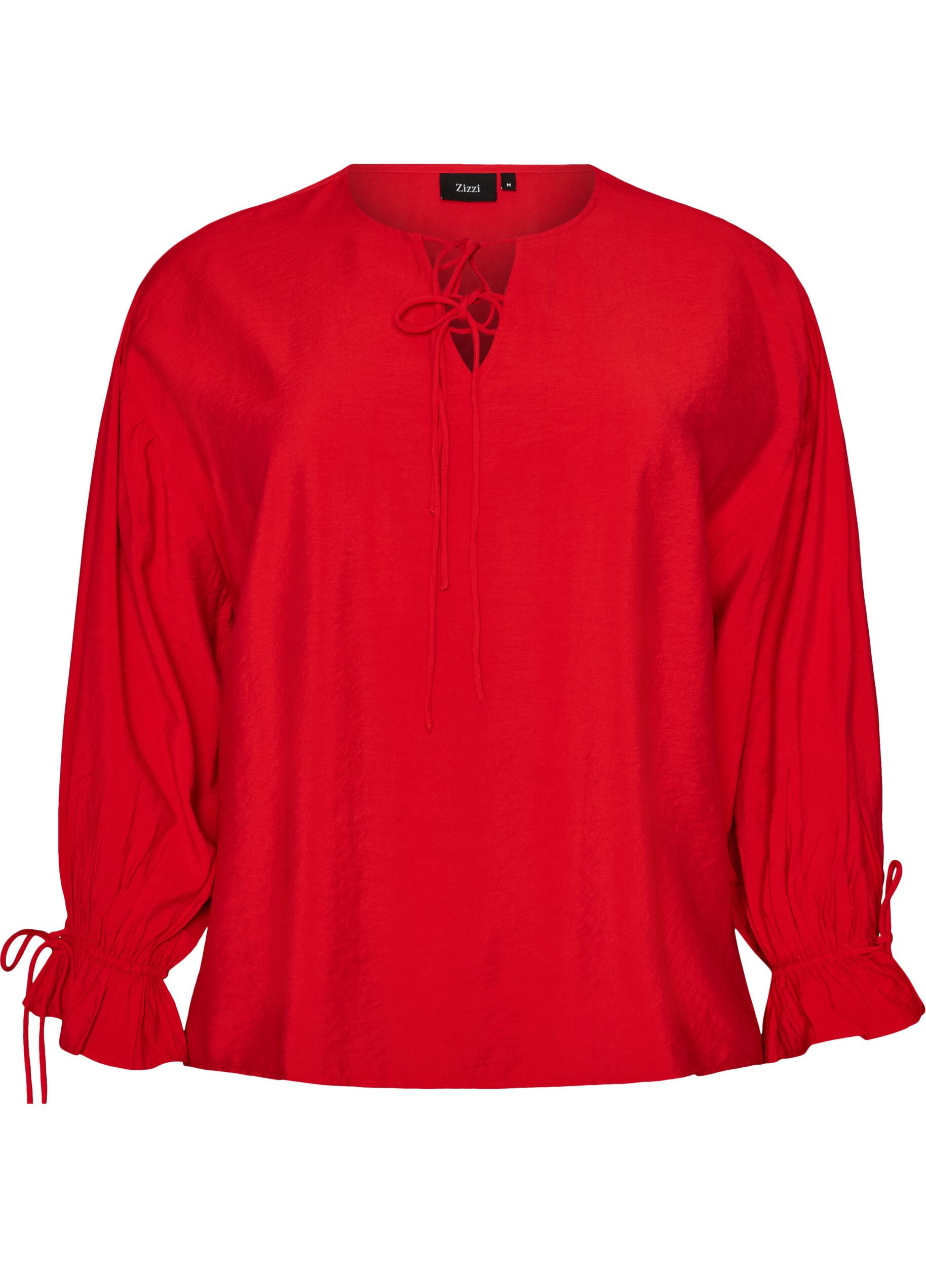 ZizziViskosebluse med bindeb&aring;nd og fl&aelig;sedetaljer, R&oslash;d, Packshot image number 0