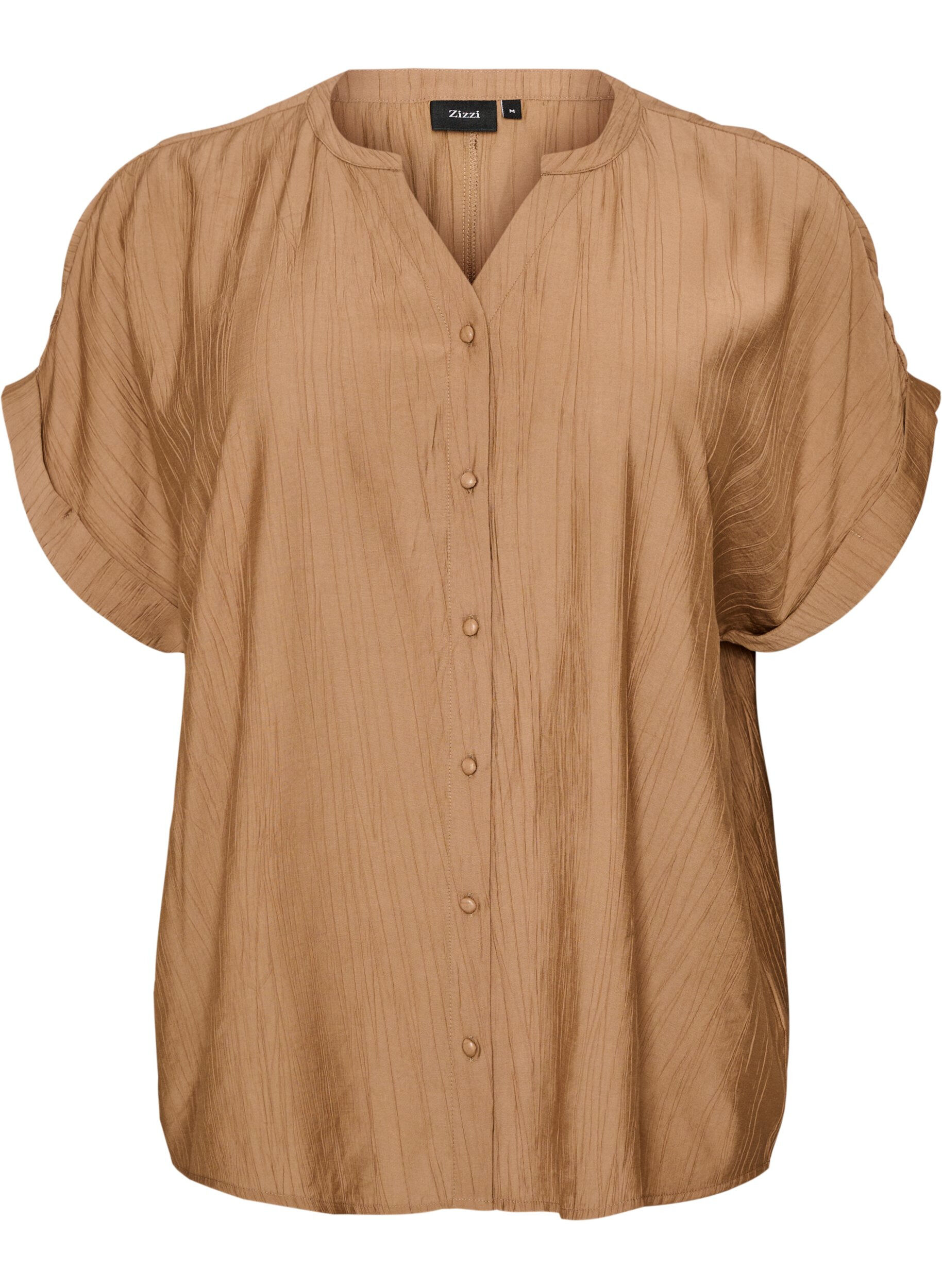 ZizziViskosebluse med knapper og struktur, Brun, Packshot image number 0
