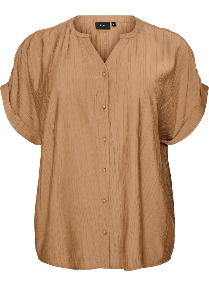 Viskosebluse med knapper og struktur, Brun, Packshot image number 0