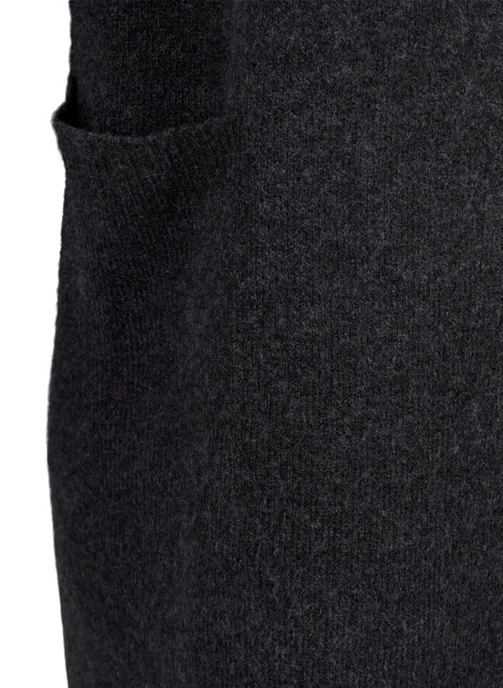 Lang strikcardigan med lommer, Dark Grey Melange, Packshot image number 2
