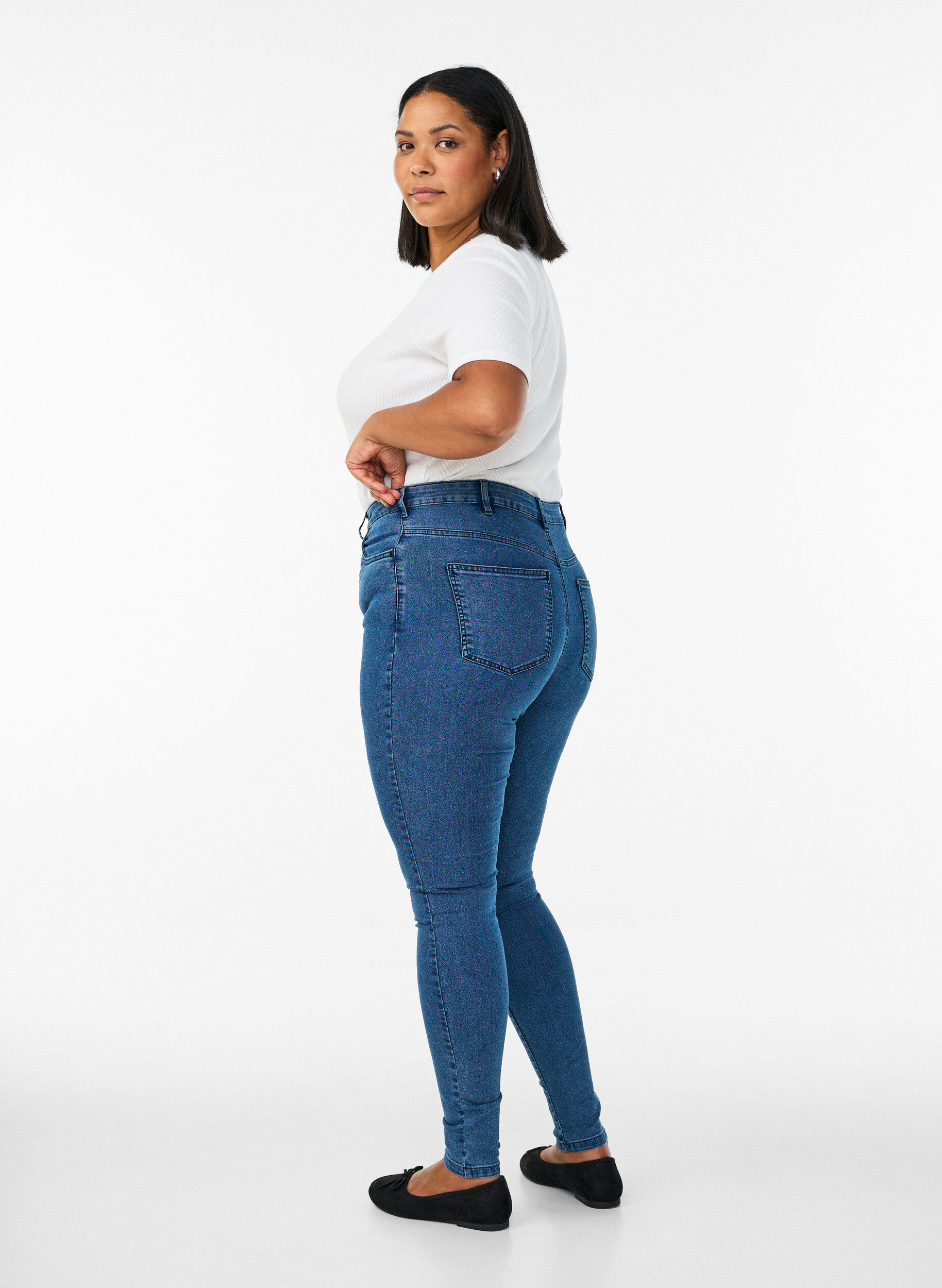 Zizzi Amy jeans med h&oslash;j talje og super slim fit, Bl&aring;, Model image number 1