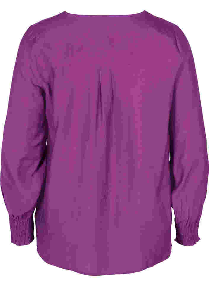 Viskose skjorte med smock, Grape Juice, Packshot image number 1