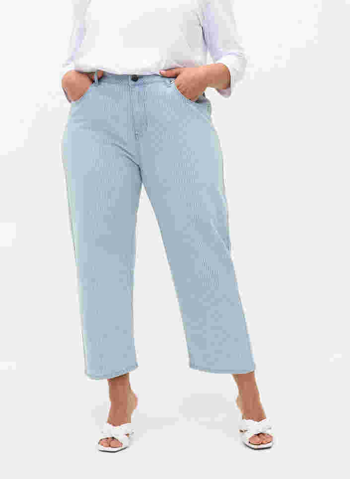 Straight jeans med ankellængde og striber, Light Blue Stripe, Model image number 1