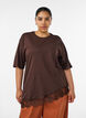 T-shirt med asymmetrisk blondekant, Brun, Model image number 0