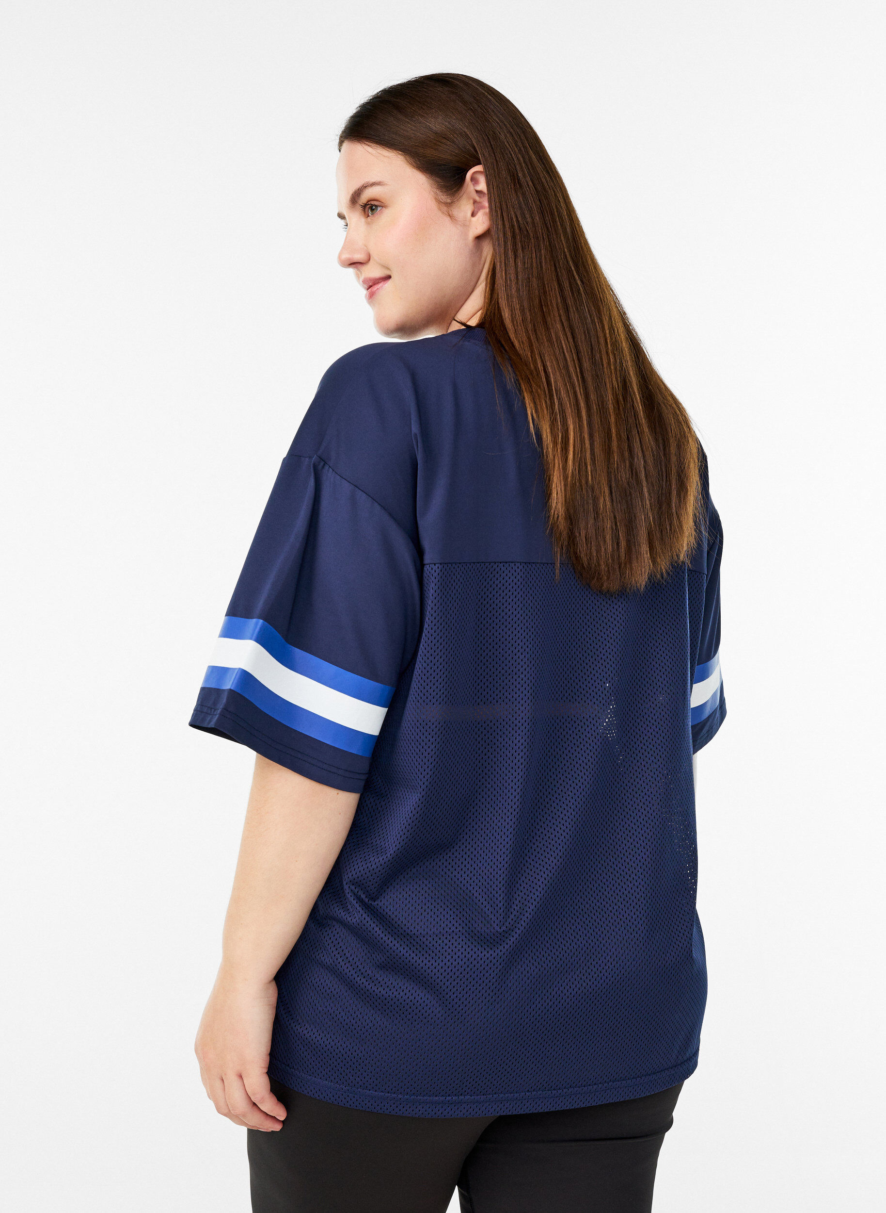 ZizziTr&aelig;nings t-shirt med V-udsk&aelig;ring og frontprint, Bl&aring;, Model image number 2