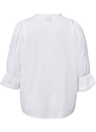 Skjortebluse med struktur og broderi anglaise, Bright White, Packshot image number 1