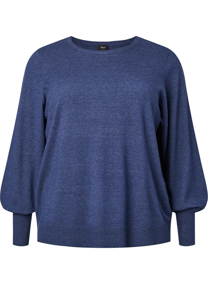 Strikbluse med ballonærmer , Dress Blues Mel., Packshot image number 0