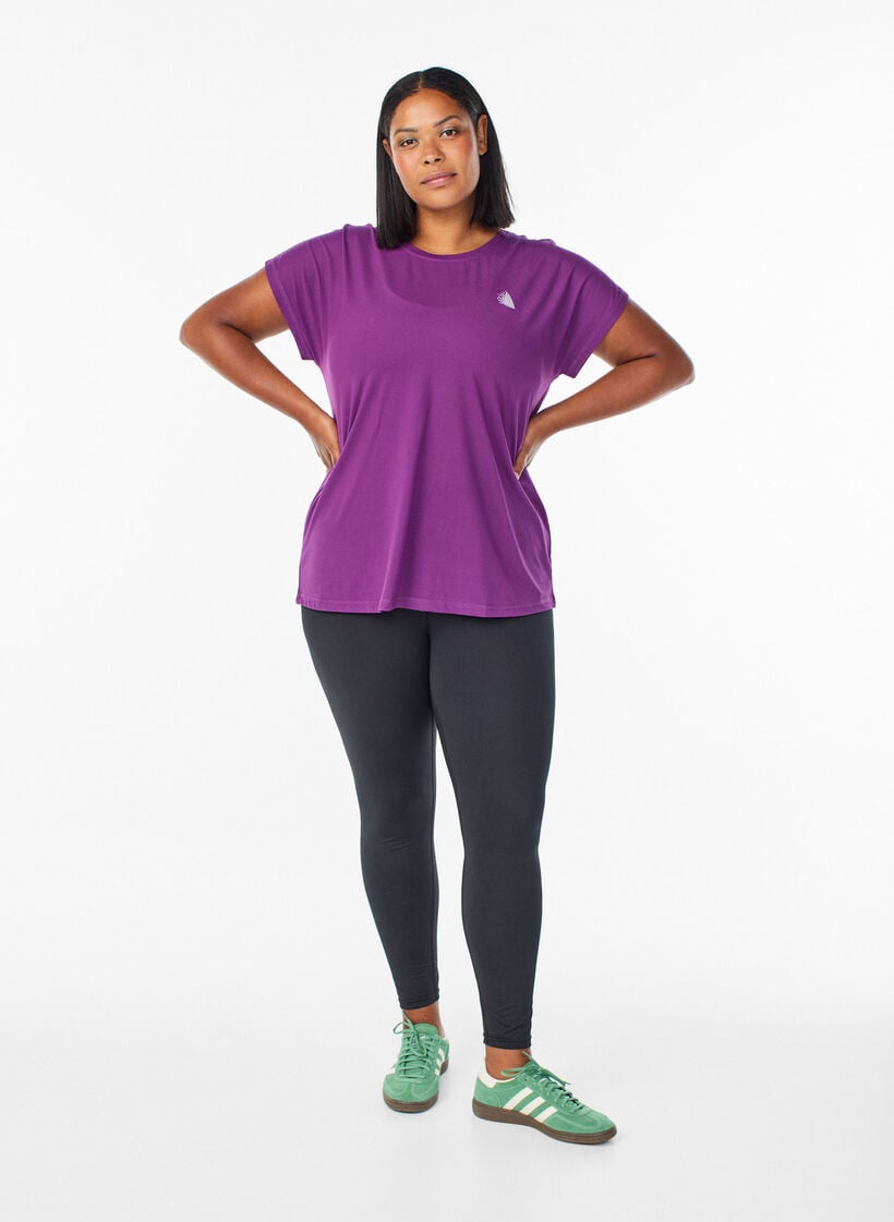 Ensfarvet tr&aelig;nings t-shirt, Lilla, Model image number 1
