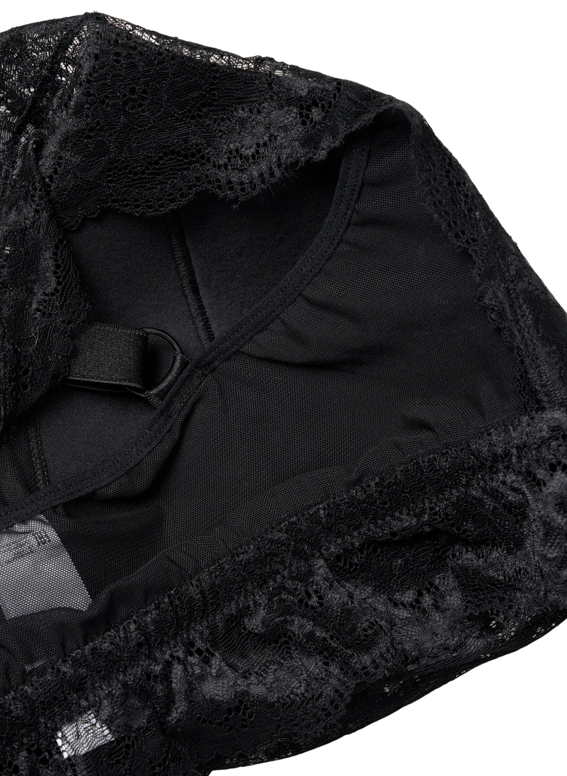 Zizzi Bralette med blonder og bl&oslash;d vattering, Black, Packshot image number 2
