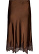 Midi satinnederdel med blondekant, Brun, Packshot image number 1