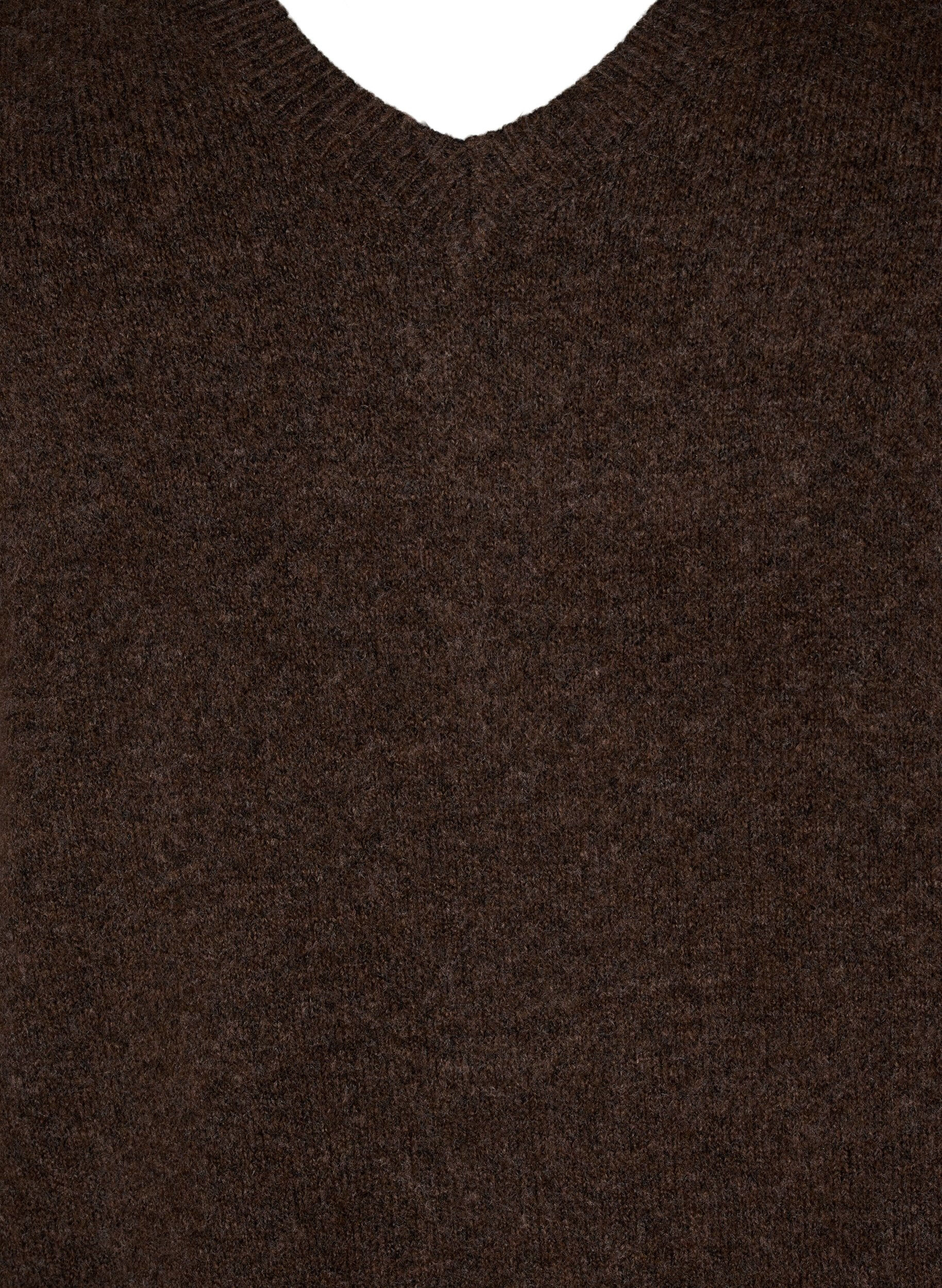 ZizziLang&aelig;rmet strikkjole med V-hals, Brun, Packshot image number 2