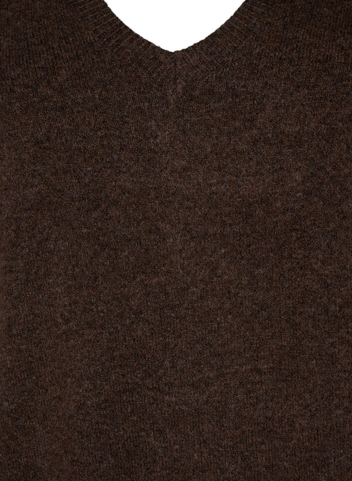 Lang&aelig;rmet strikkjole med V-hals, Brun, Packshot image number 2
