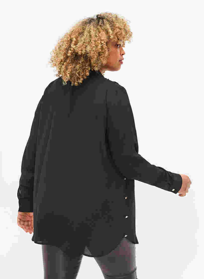 Langærmet skjorte med flæsekrave, Black, Model image number 1