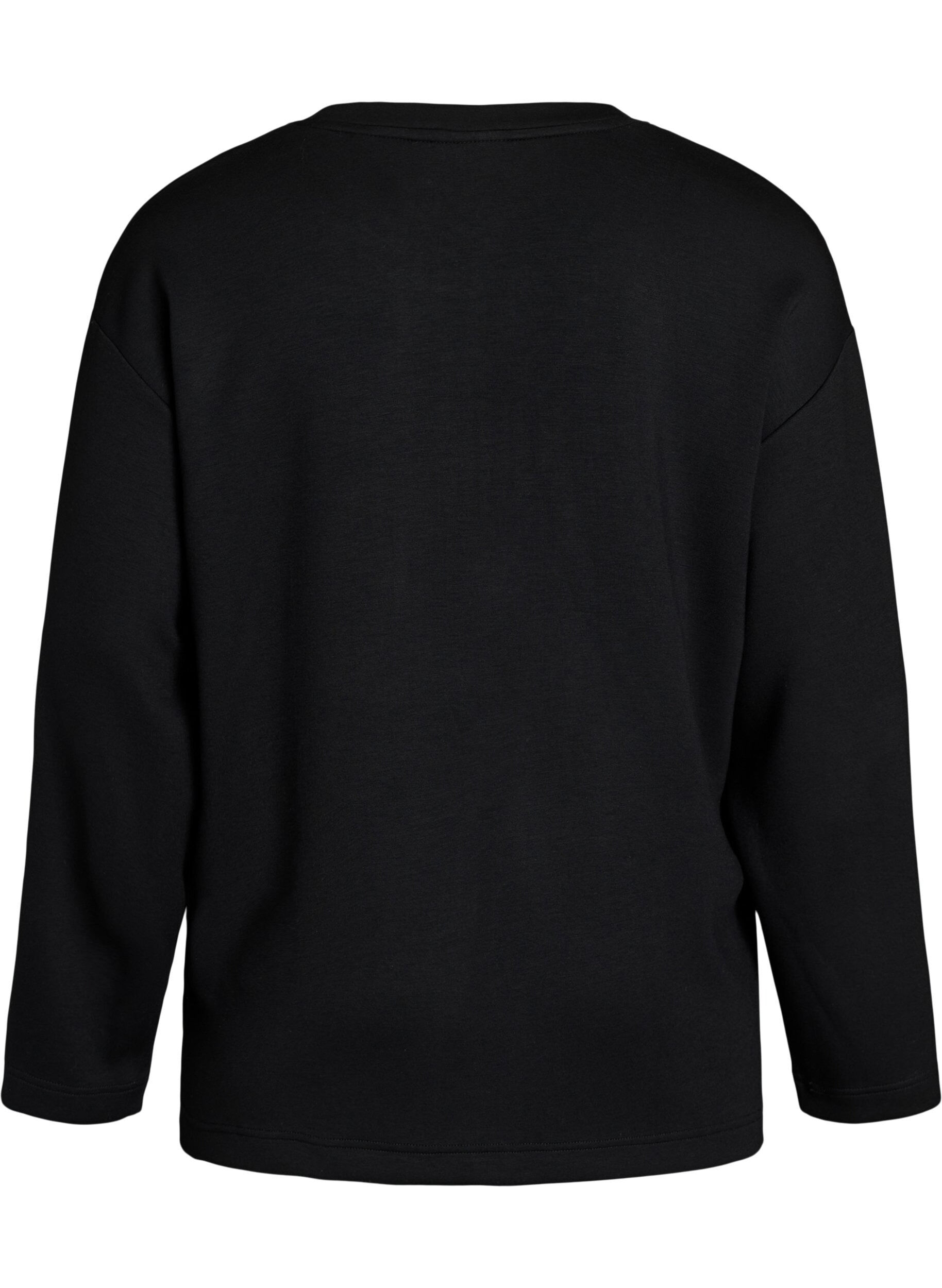 ZizziJerseybluse med diagonal fl&aelig;sedetalje, Sort, Packshot image number 1