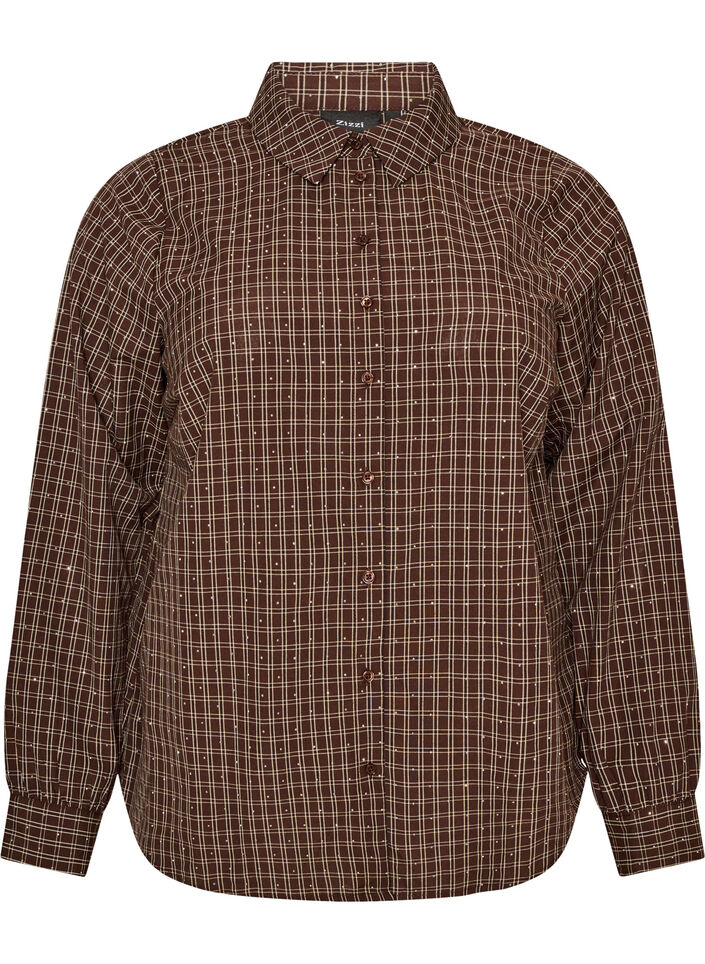 Ternet skjorte med rhinsten, Brun, Packshot image number 0