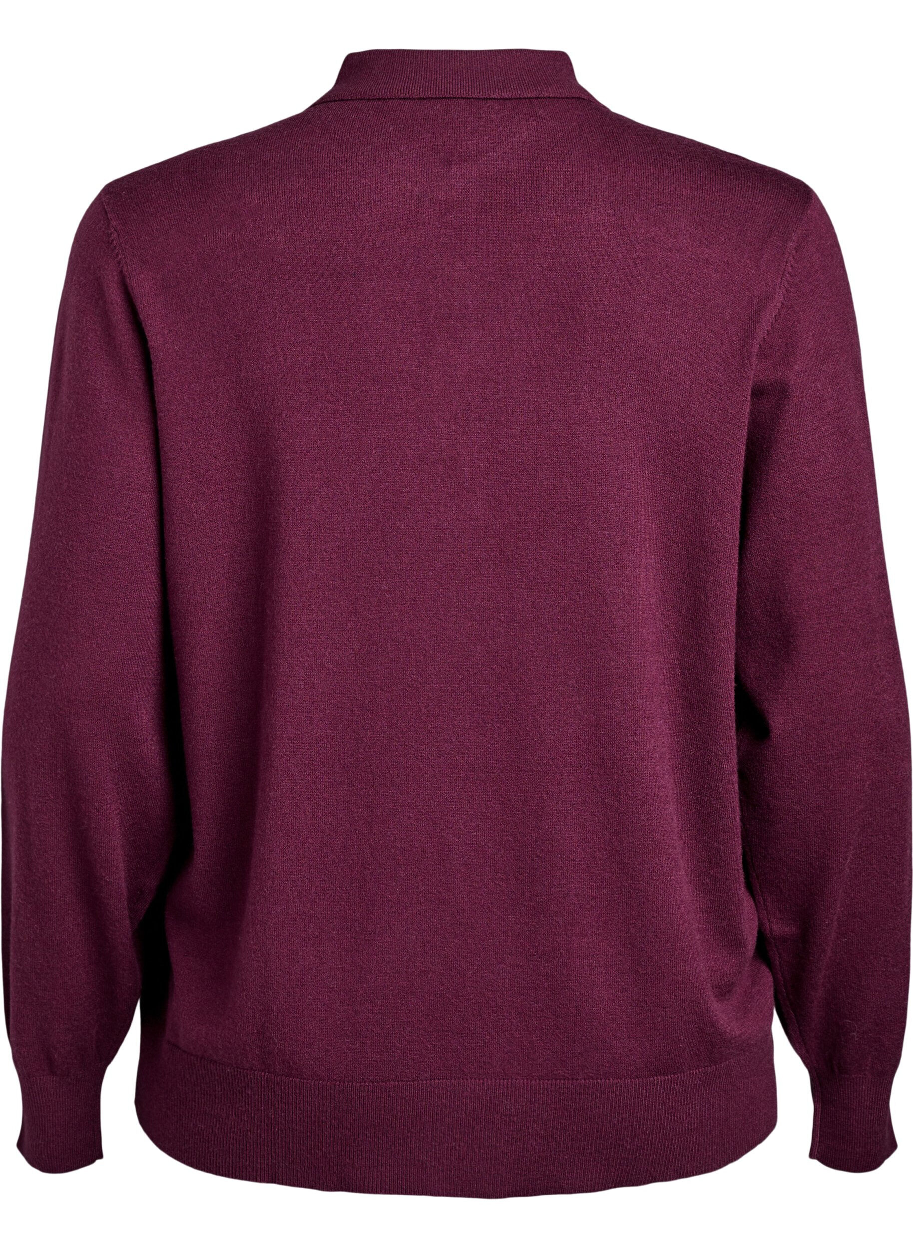 Zizzi Strikbluse med polokrave, M&oslash;rk Bordeaux, Packshot image number 1