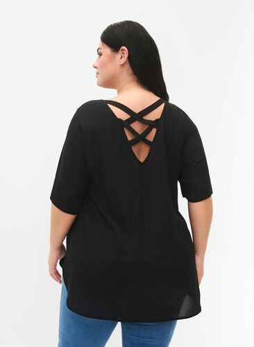 Bluse med kryds på ryggen, Black, Model image number 1