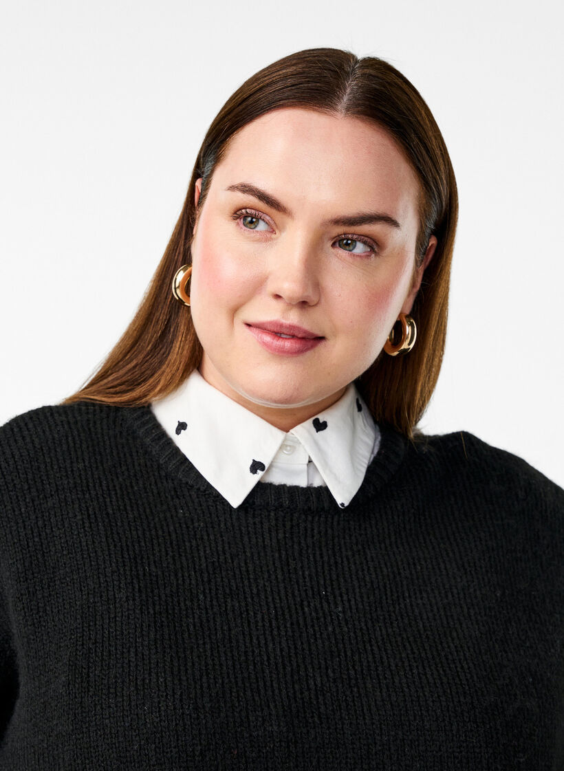 Løs krave med broderede hjerter, White, Model image number 0