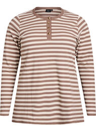 Stribet jerseybluse med ribstruktur, Vanilla