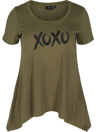 Kortærmet bomulds t-shirt med a-form, Ivy Green XOXO, Packshot image number 0