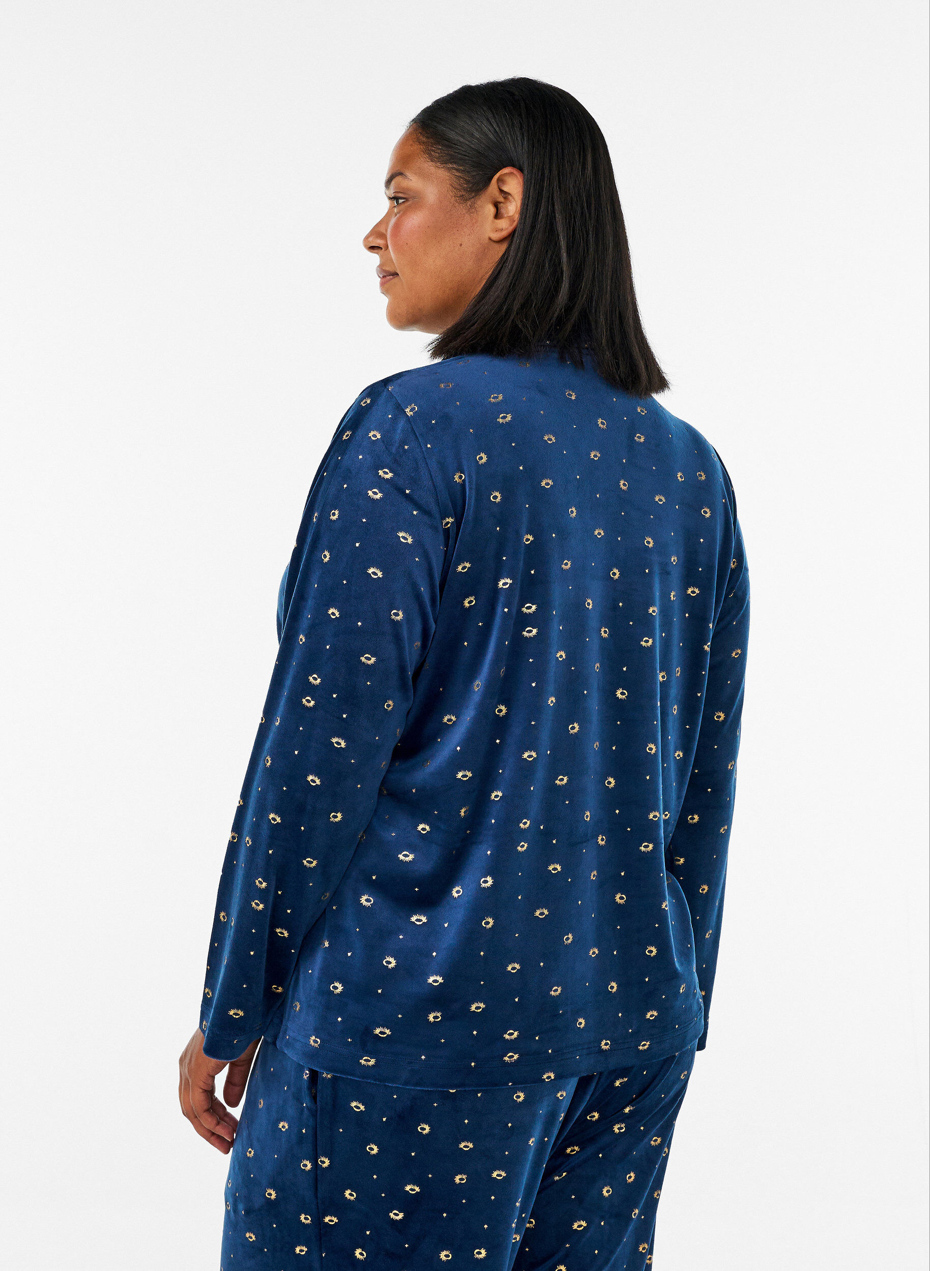 ZizziPyjamasskjorte i velour med all-over print, Bl&aring;, Model image number 2