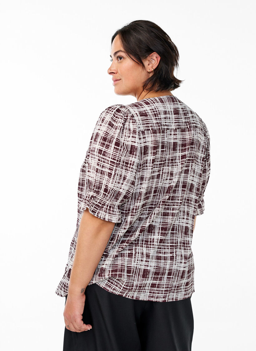 Skjortebluse med 1/2 &aelig;rmer, M&oslash;rk Bordeaux, Model image number 2