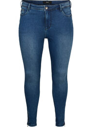 Cropped Amy jeans med lynlås, Dark blue denim