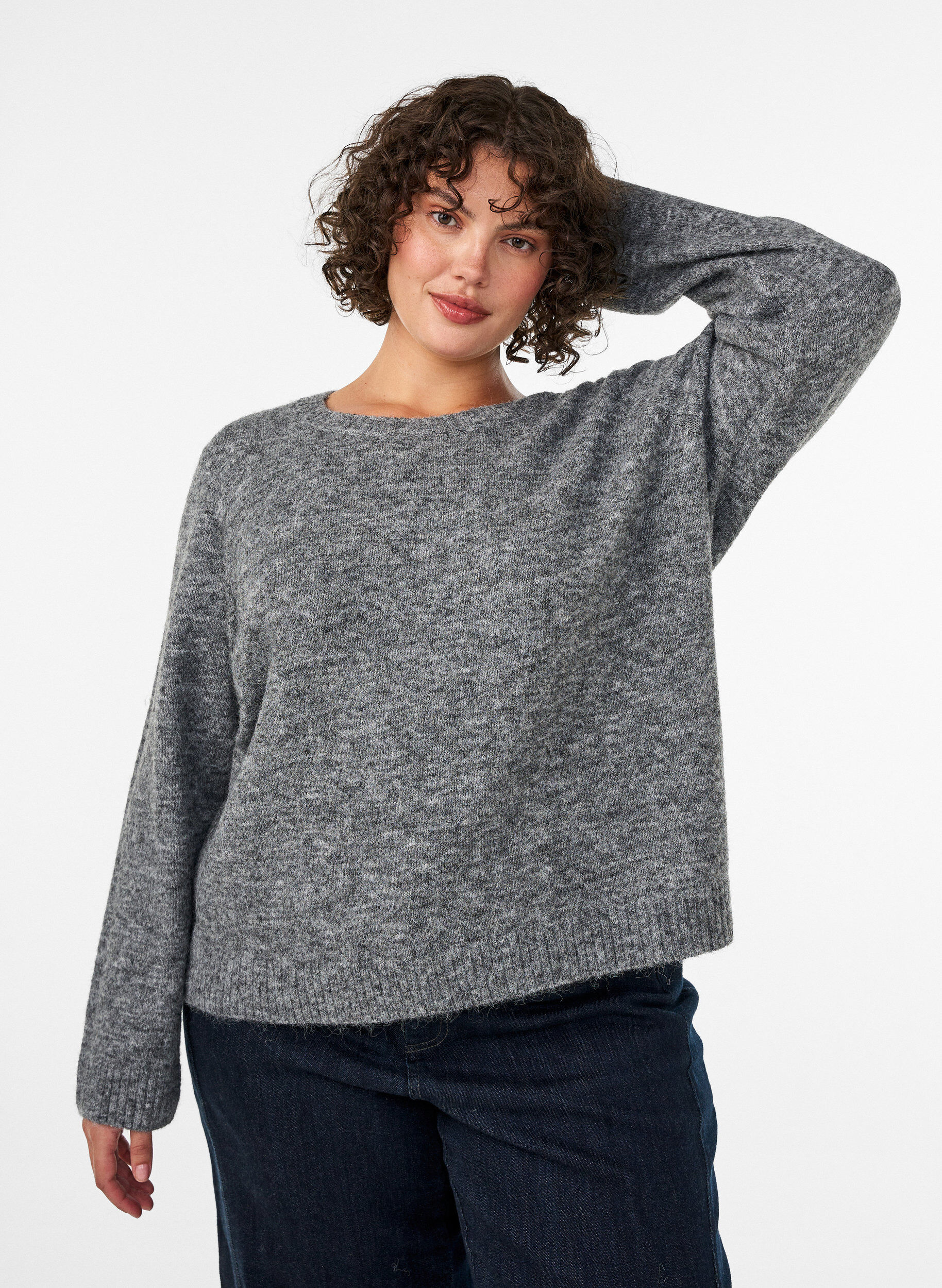 ZizziL&oslash;s striktr&oslash;je med rund hals, Gr&aring;, Model image number 0