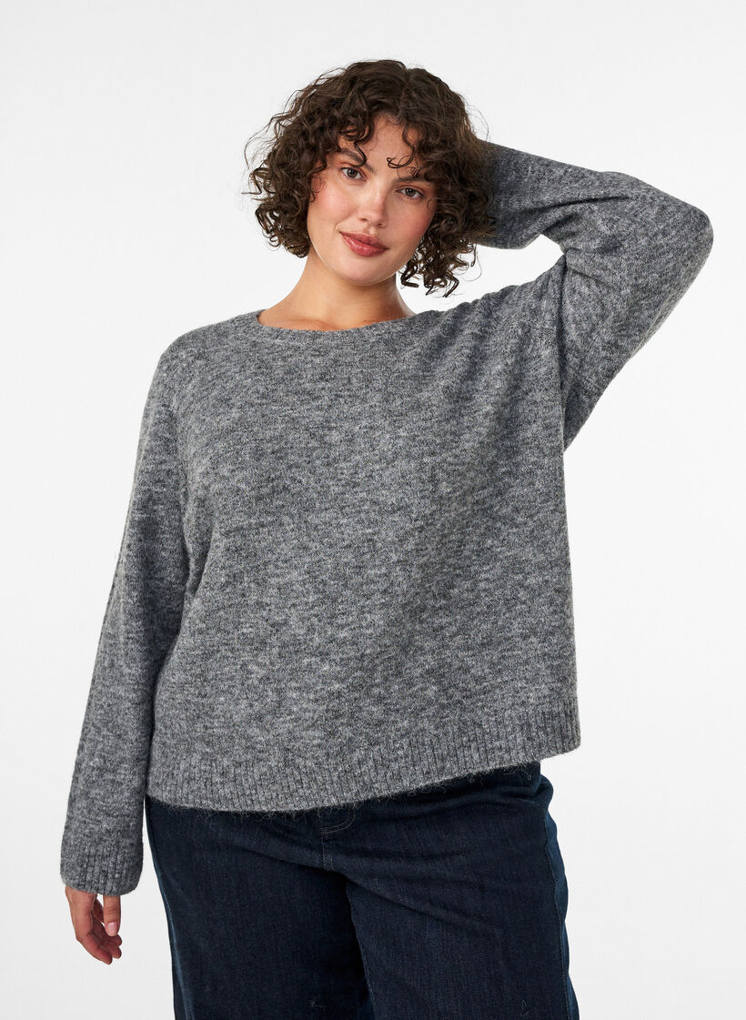 L&oslash;s striktr&oslash;je med rund hals, Gr&aring;, Model image number 0