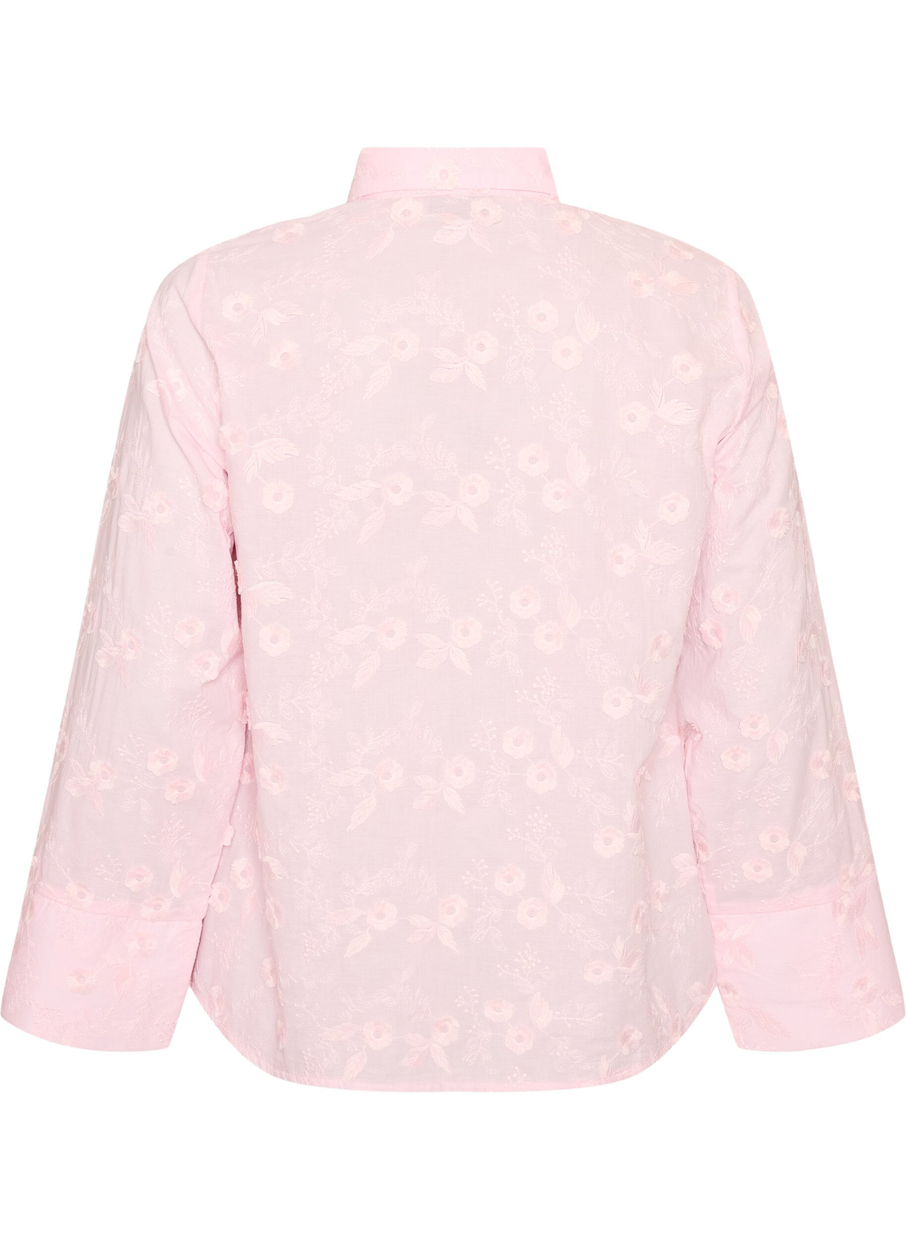 ZizziSkjorte med blomsterbroderi og brede &aelig;rmer, Lyser&oslash;d, Packshot image number 1