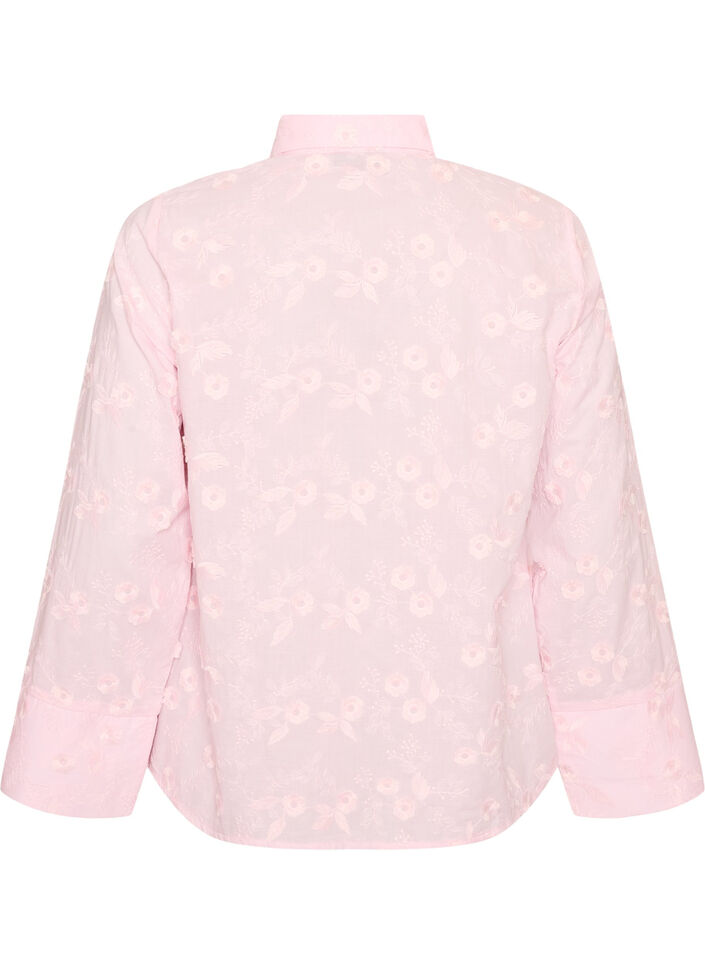 Skjorte med blomsterbroderi og brede &aelig;rmer, Lyser&oslash;d, Packshot image number 1