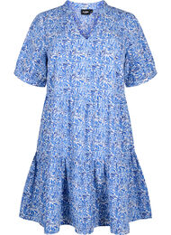 FLASH - Kjole med print og a-snit, White Blue AOP