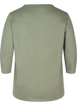 Bomulds bluse med 3/4 ærmer, Agave Green, Packshot image number 1