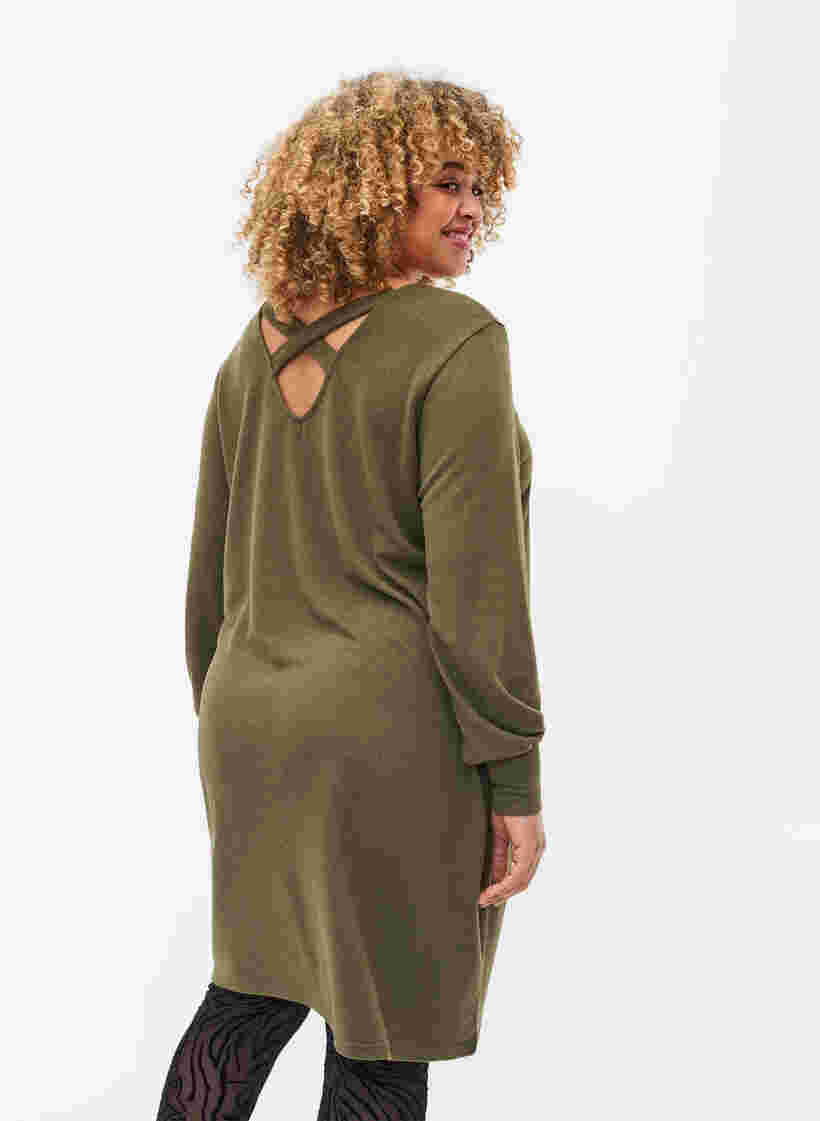 Langærmet kjole med rygdetalje, Ivy Green Mel., Model image number 1