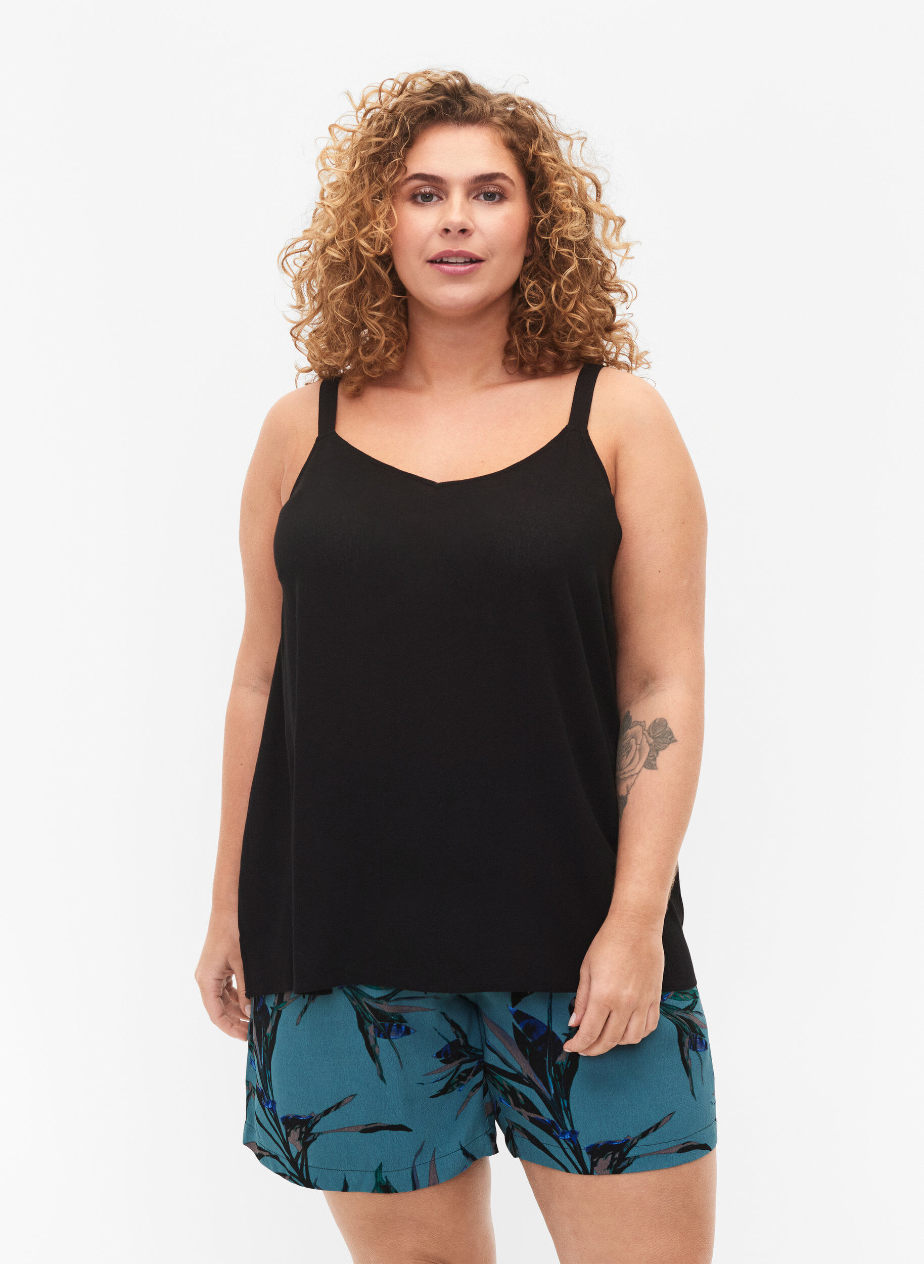 Zizzi&AElig;rmel&oslash;s top i viskose, Black, Model image number 0