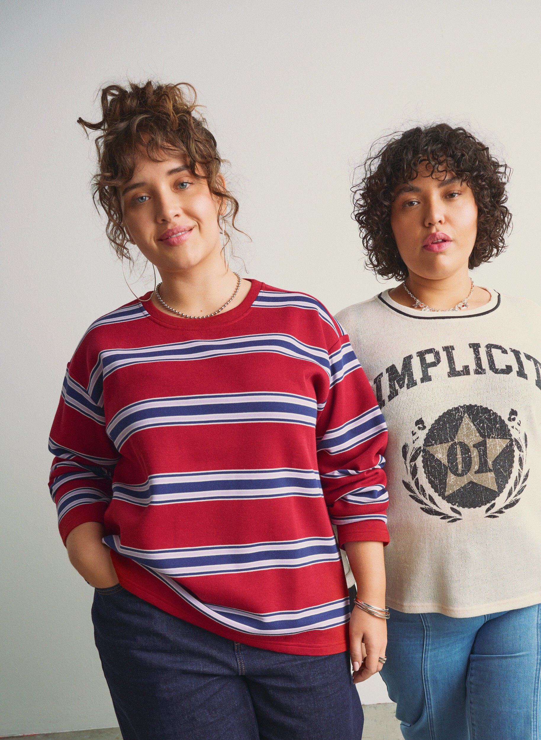 Zizzi Jerseybluse med brede striber, R&oslash;d, Image image number 0