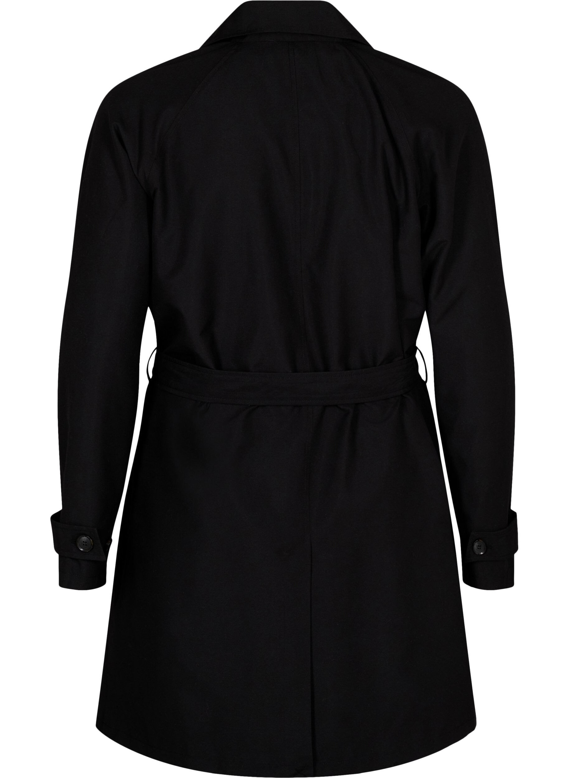 Zizzi Trenchcoat med b&aelig;lte og slids, Black, Packshot image number 1