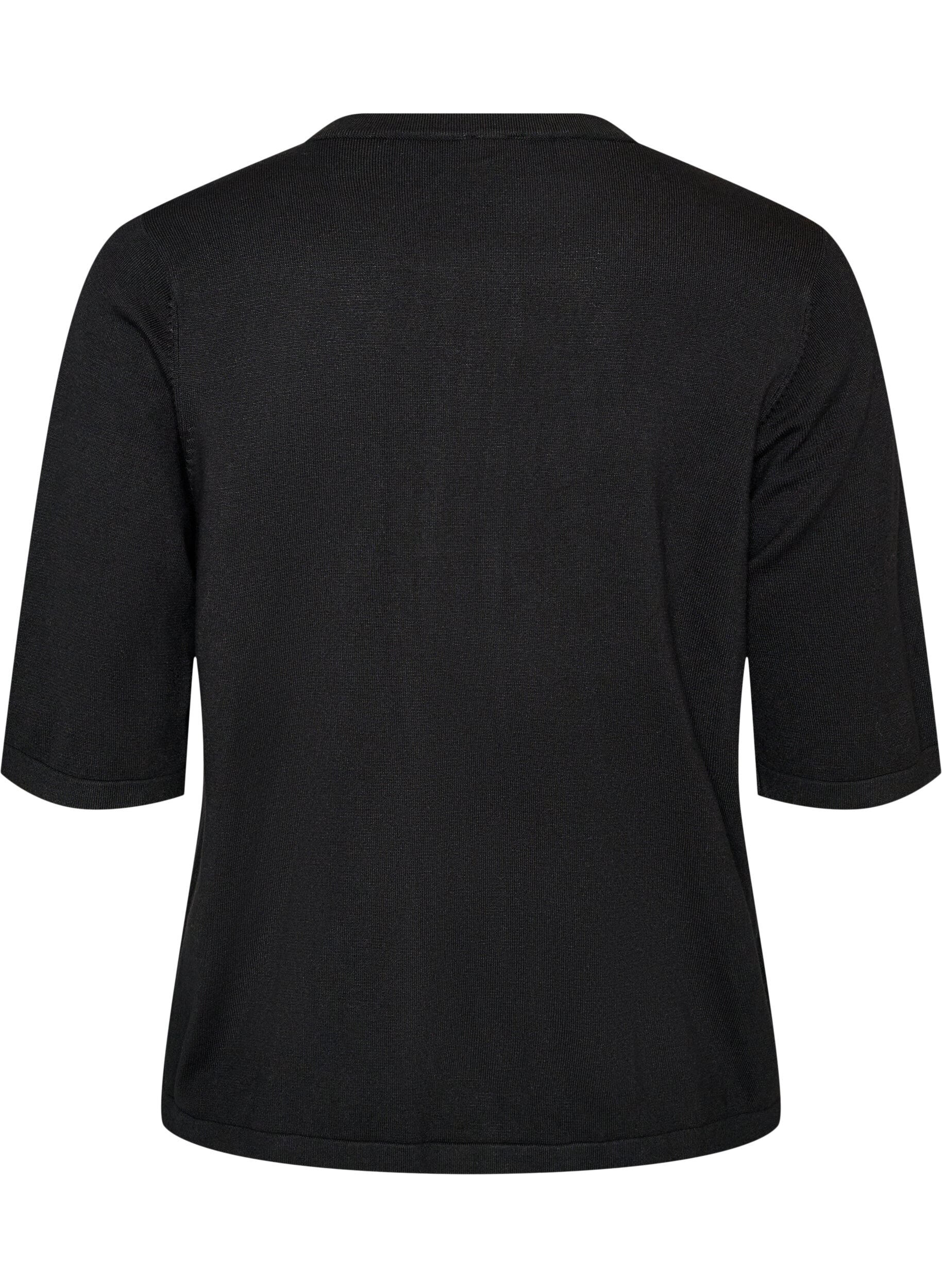 ZizziStrikket cardigan med hjerteknapper og korte &aelig;rmer, Sort, Packshot image number 1